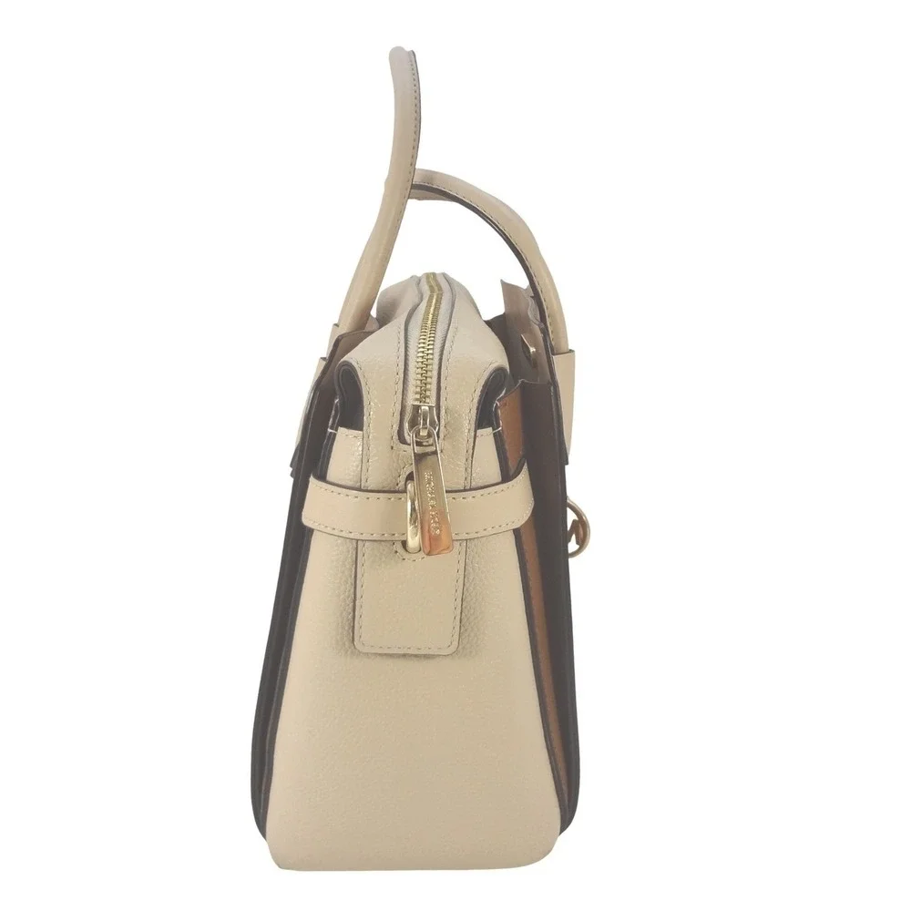 Michael‎ Kors Mercer Medium Colorblock Pebbled Leather Satchel Brown Cream Gold